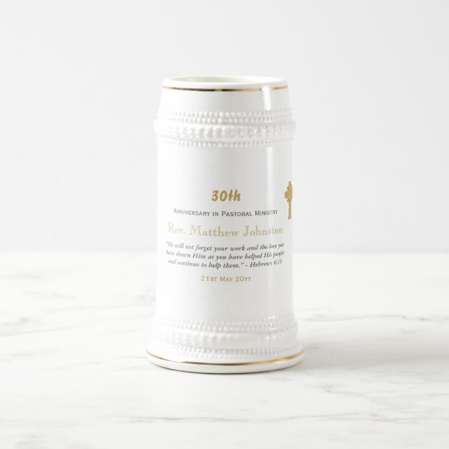 30th Ordination Anniversary Personalized Scripture Beer Stein (Center)