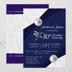 30th Pearl Anniversary Design - Navy and White Invitation