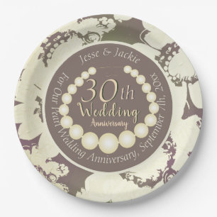 30th Pearl Anniversary Paper Plates