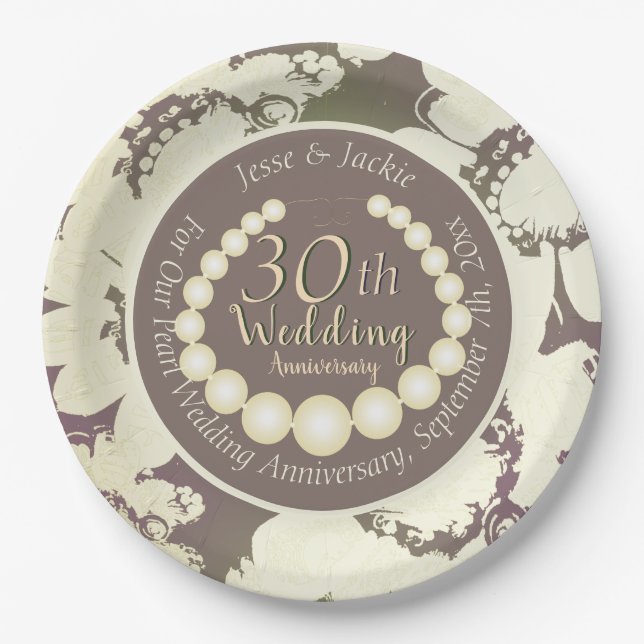 30th Pearl Anniversary Paper Plates (Front)