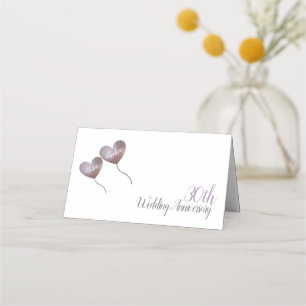 30th pearl anniversary purple heart balloons place card