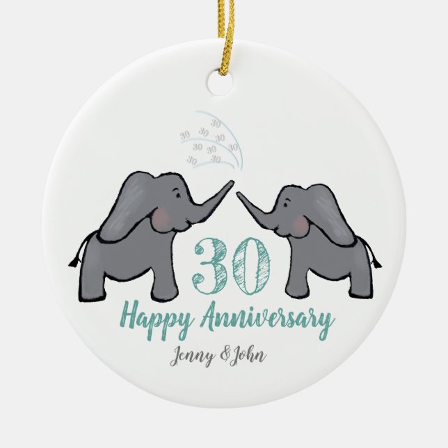 30th pearl elephant wedding anniversary ceramic ornament (Front)