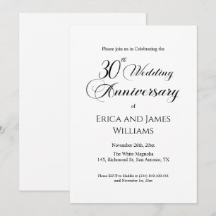 30th Pearl Wedding Anniversary Elegant Script Invitation