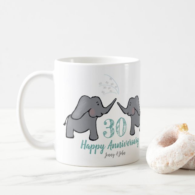 30th pearl wedding anniversary elephant coffee mug (With Donut)