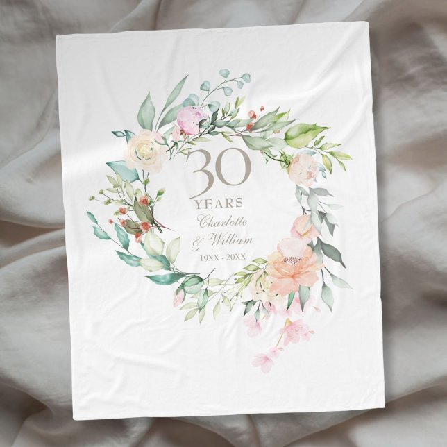 30th Pearl Wedding Anniversary Floral Garland Fleece Blanket (30th Pearl Wedding Anniversary Floral Garland Fleece Blanket)