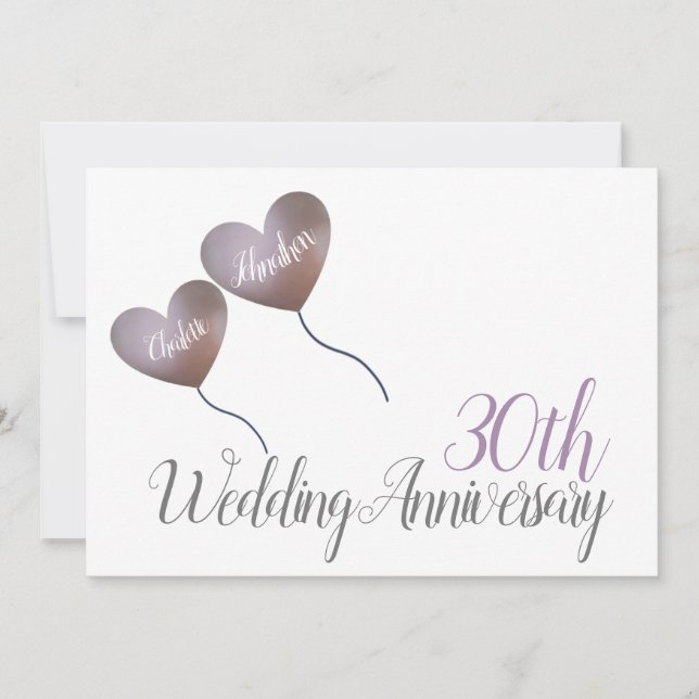 30th Pearl Wedding Anniversary heart balloon Invitation (Front)