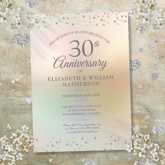 30th Pearl Wedding Anniversary Hearts Confetti Invitation (30th Pearl Wedding Anniversary Hearts Confetti Invitation
)