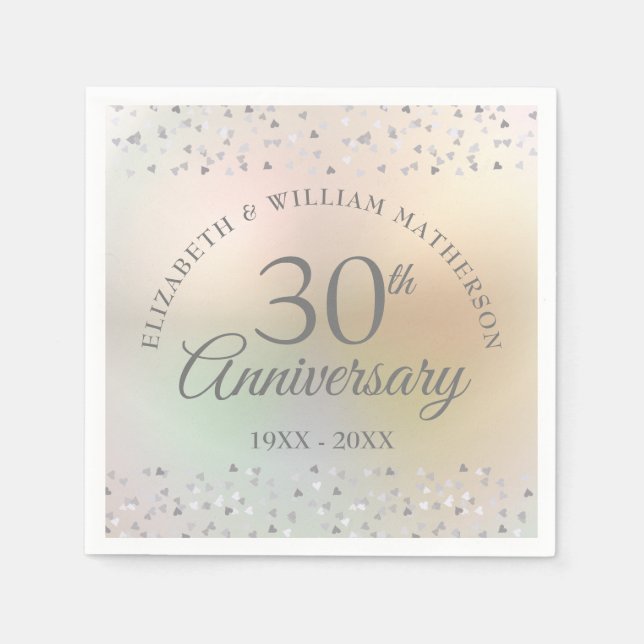 30th Pearl Wedding Anniversary Hearts Confetti Napkin (Front)