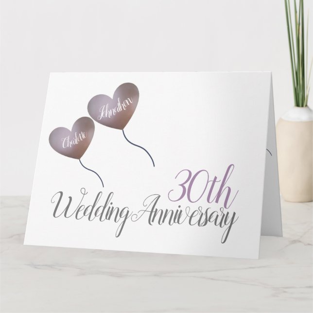 30th Pearl Wedding Anniversary purple balloon Card (Front)