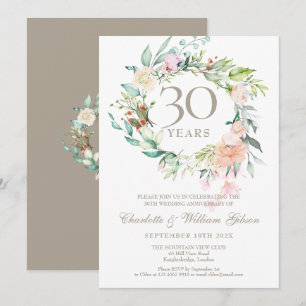 30th Pearl Wedding Anniversary Roses Greenery Invitation