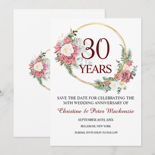30th Pearl Wedding Anniversary  Save The Date (Front/Back)