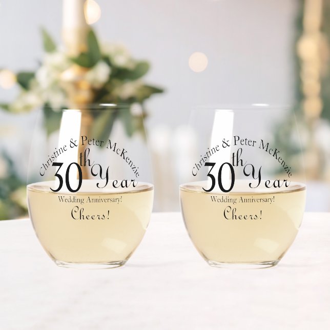 30th Pearl-Wedding Anniversary Signature Stemless Wine Glass (Insitu (Wedding))