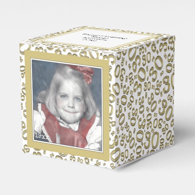 30th Photo Keepsake - Gold/White  Number Pattern Favor Box (Front Side)