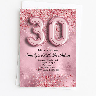 30th Pink Glitter Birthday Invitation