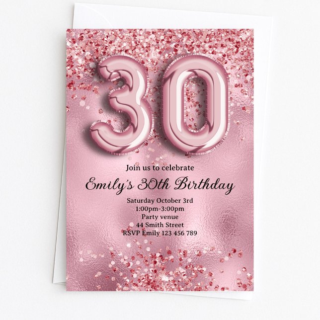 30th Pink Glitter Birthday Invitation (Creator Uploaded)