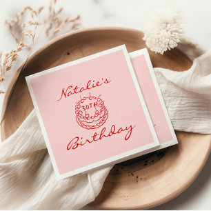 30th Pink Hand Drawn Cake Milestone Fun Birthday Napkin