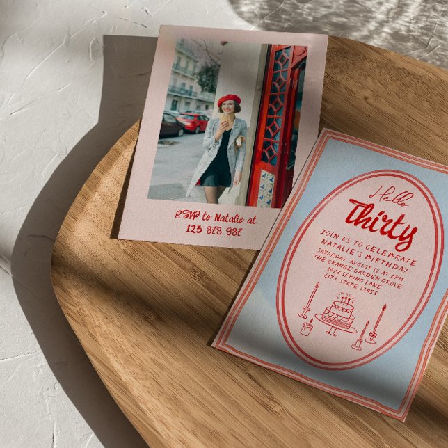 30th Pink Hand Written Drawn Cake Photo Birthday Invitation (Creator Uploaded)