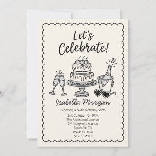 30th Retro Champagne Cake Birthday Invitation