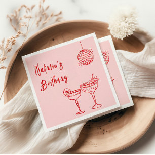 30th Retro Hand Drawn Pink Red Milestone Birthday Napkin