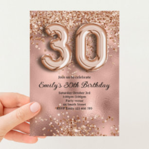 30th Rose Gold Glitter Birthday Invitation