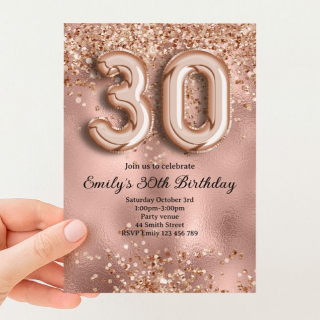 30th Rose Gold Glitter Birthday Invitation (Creator Uploaded)