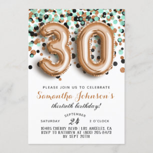 30th Rose Gold Mint Birthday Invitation