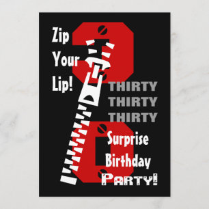 30th SURPRISE Birthday Black Red White B473 Invitation