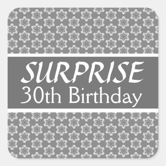 30th SURPRISE Birthday Black Silver Red Square Sticker