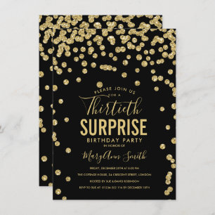 30th Surprise Birthday Gold Black Invitation