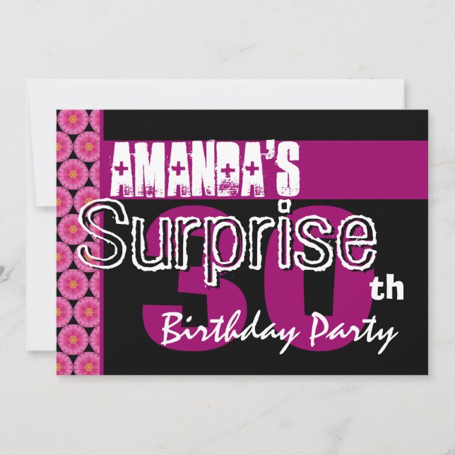 30th Surprise Birthday Party Pink Pattern Template (Front)