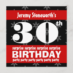 30th SURPRISE  Birthday Silver Stars B420 Invitation
