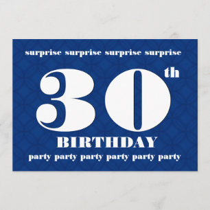30th SURPRISE Blue and White Birthday Party v001 Invitation