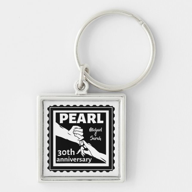 30th wedding anniversary black and white romantic keychain (Front)