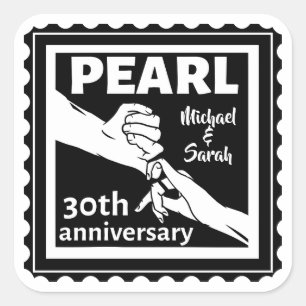 30th wedding anniversary black and white romantic square sticker