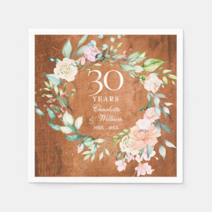 30th Wedding Anniversary Boho Rustic Wood Floral Napkin