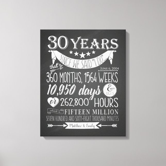 30th wedding anniversary, chalkboard, 30 years canvas print (Front)