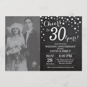 30th Wedding Anniversary Chalkboard Black Silver Invitation