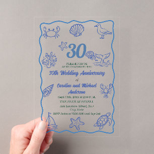 30th Wedding Anniversary Chic Hand Drawn Sea Life  Acrylic Invitations
