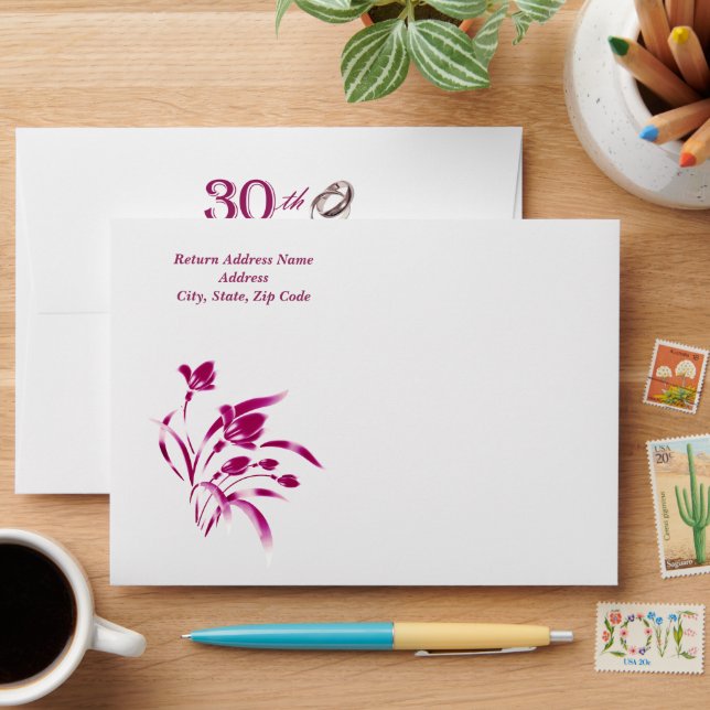 30th Wedding Anniversary Elegant Floral Custom Envelopes (Desk)