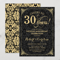 30th Wedding Anniversary - Gold Black Damask