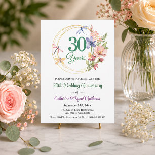 30th Wedding Anniversary Gold Frame Floral Invitation