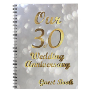 30th Wedding Anniversary Guest Book Gold White