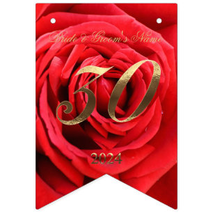 30th Wedding Anniversary in 2024 Floral Red Roses  Bunting Flags