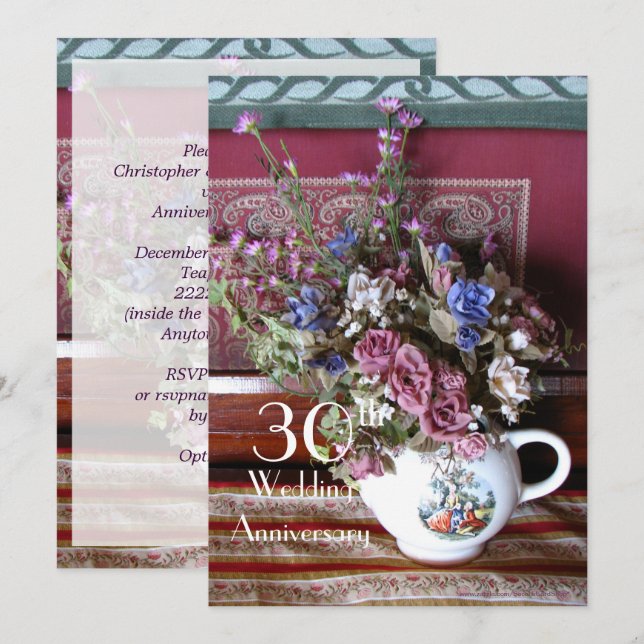 30th Wedding Anniversary Invitation Vintage Teapot (Front/Back)
