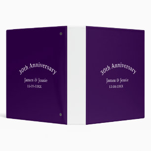 30th wedding anniversary name date purple simple  binder