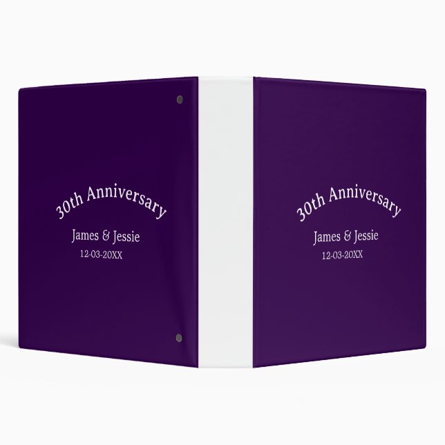 30th wedding anniversary name date purple simple  binder (Background)