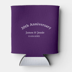30th wedding anniversary name date purple simple  can cooler