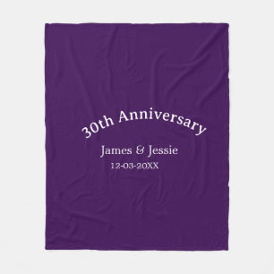 30th wedding anniversary name date purple simple fleece blanket