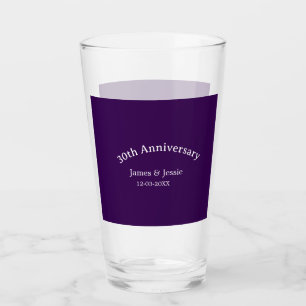 30th wedding anniversary name date purple simple glass