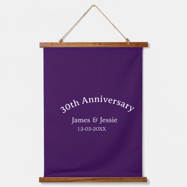 30th wedding anniversary name date purple simple  hanging tapestry (Front)